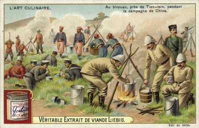 Soldiers cooking at a bivouac near Tientsin during the campaign in China by European School